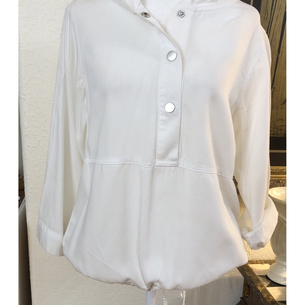 Chicos White Woven Top Hoodie  Drawstring Waist Size S (4/6) Shirt Women's Small